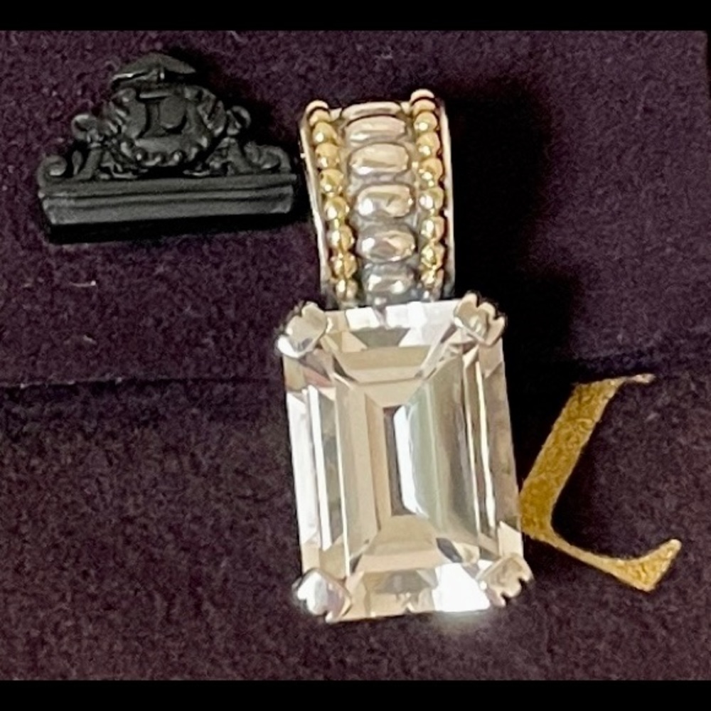 Vintage 18k Gold & Sterling Silver Lagos Caviar White Topaz Enhancer Pendant